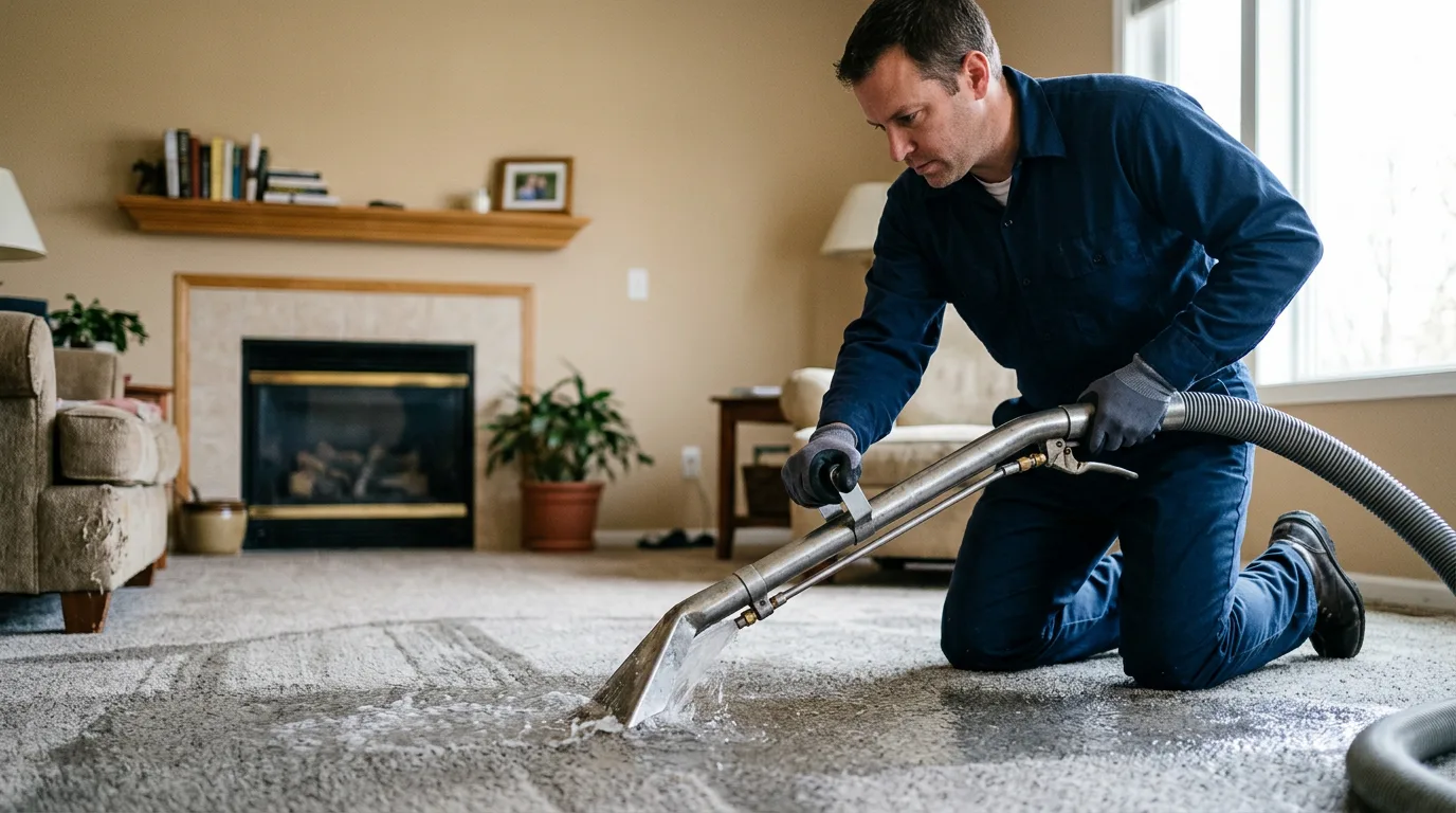 Water damage restoration technician working near Westfield, MA